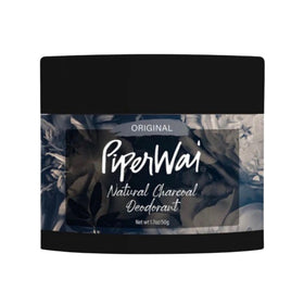 PiperWai deodorant jar on bathroom shelf presents natural freshness.