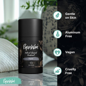 PiperWai Original Charcoal Deodorant stick open showing creamy texture