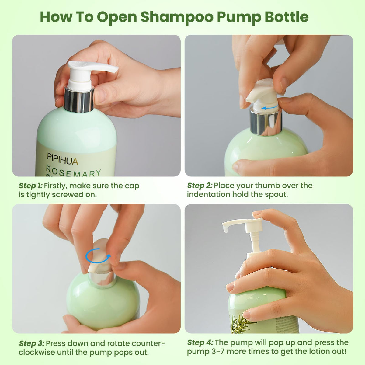 PIPIHUA rosemary mint shampoo on hair showing smoother strands