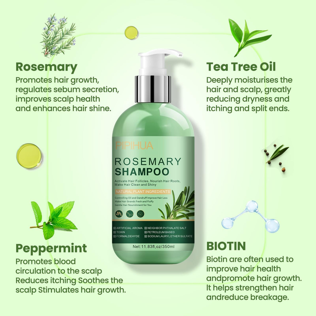 PIPIHUA rosemary shampoo on sink shelf for convenient routine