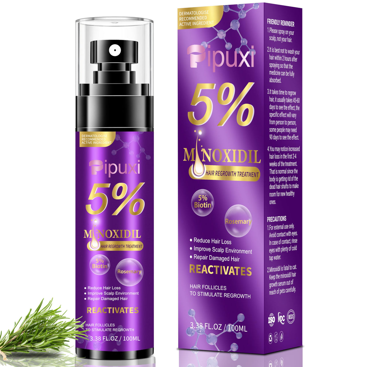 Pipuxi minoxidil spray bottle ready for daily scalp application.
