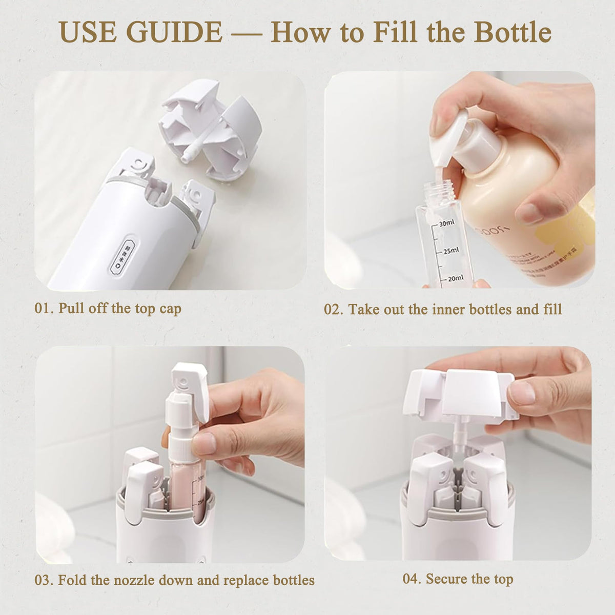 PIQOLA transparent inner bottles shown for easy level monitoring
