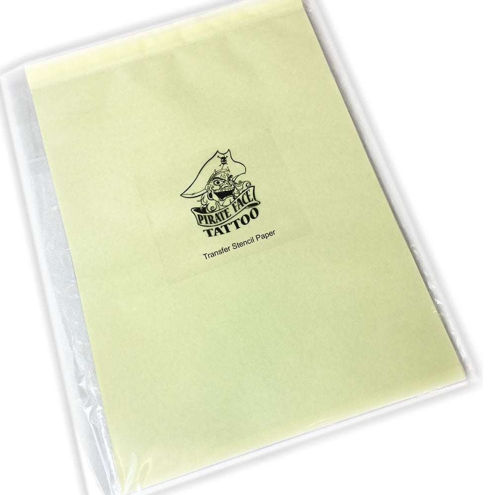 Pirate Face Tattoo 4-ply transfer paper improves stencil clarity for clean lines.