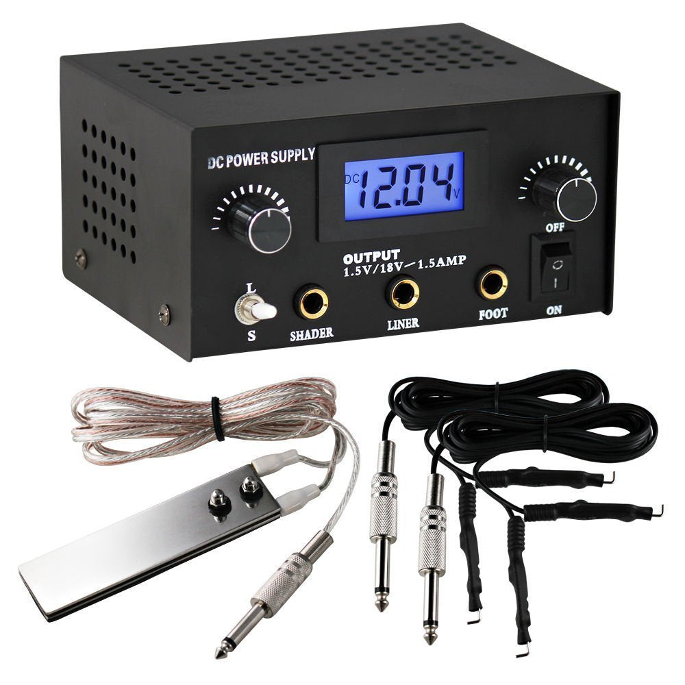 Pirate Face Tattoo dual digital power supply with clear LCD display for precise voltage control