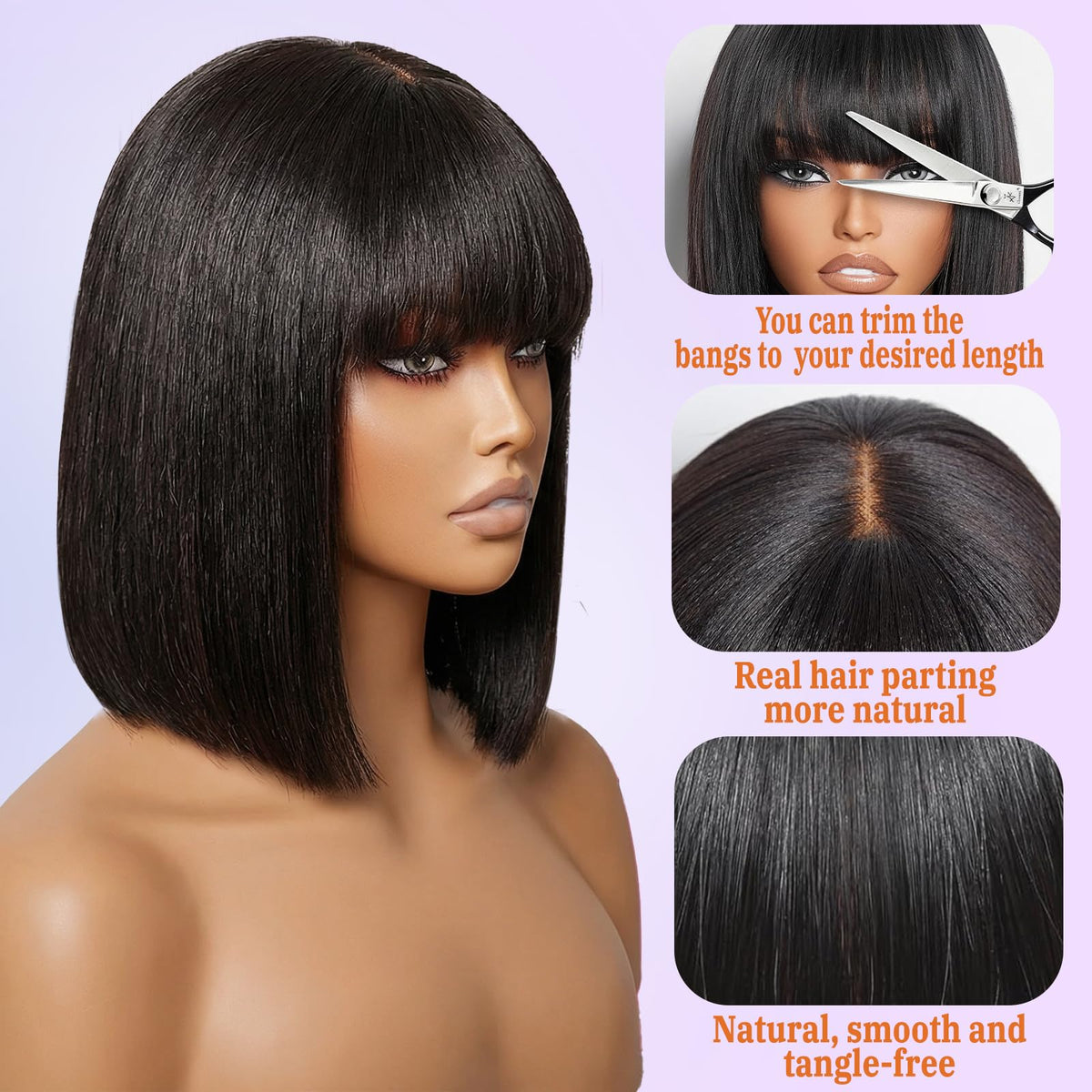 PISRY Bob Wig with Bangs side view highlights styling versatility