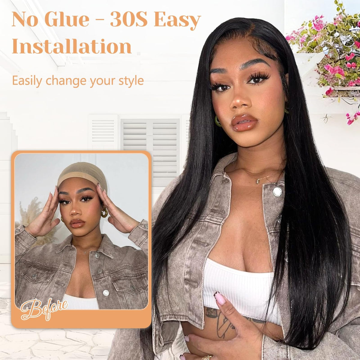PISRY Pre-cut lace front wig 6x4 supports versatile styling without glue or gel.