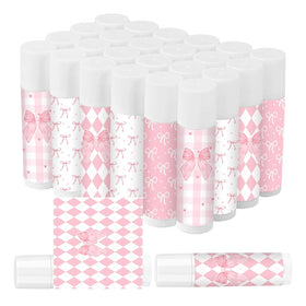 Piuaeue Pink Bow Lip Balm packaging for bulk party favors.