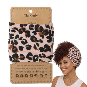 PIUOWAR Pineapple Hair Wrap in cheetah print protects curls overnight with gentle lift.