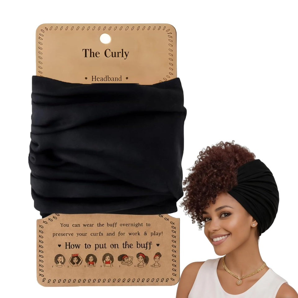 PIUOWAR Pineapple Hair Wrap matte black, front view, protects curls overnight and preserves volume.