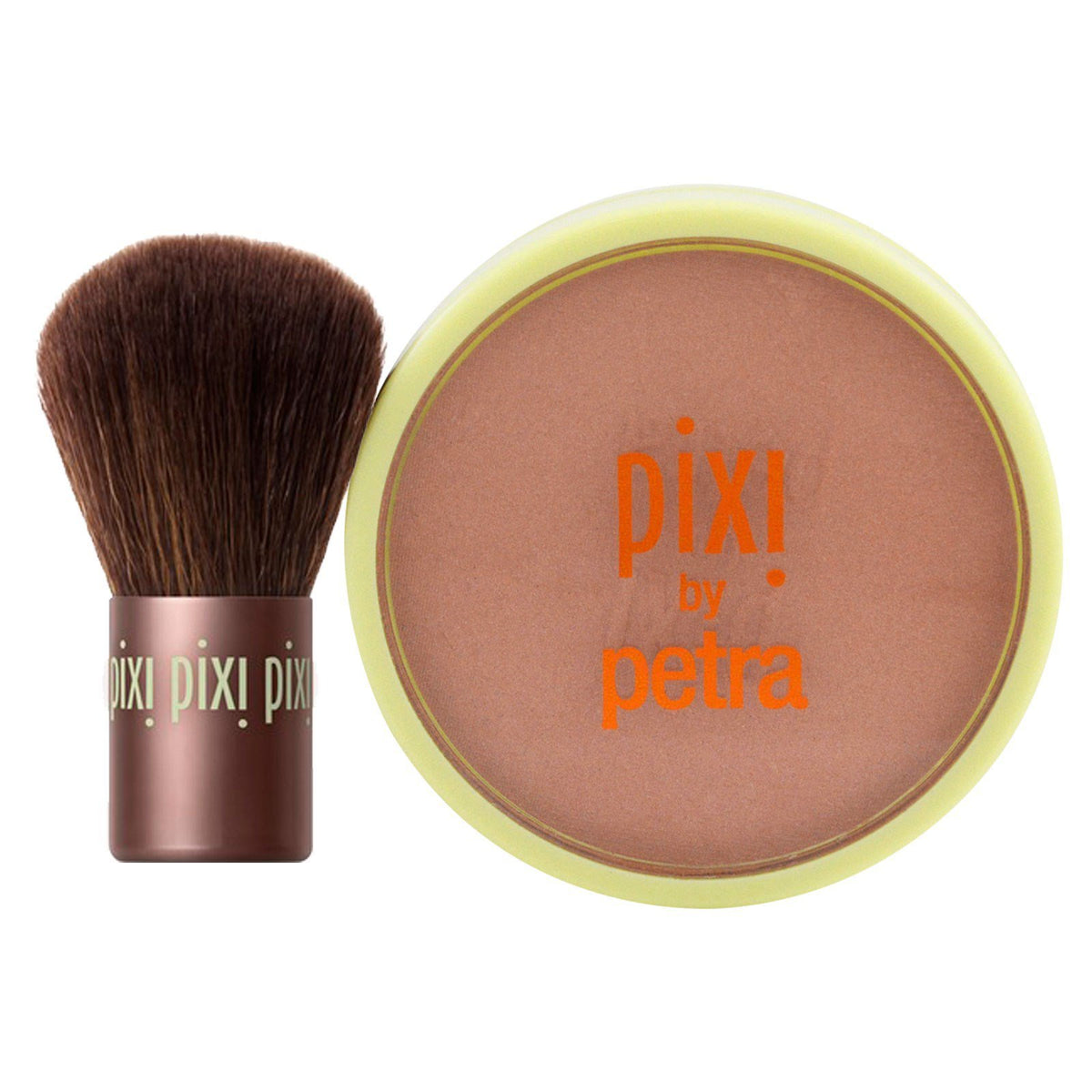 Pixi Beauty Bronzer Kabuki Brush compact close-up shows warm, natural glow.
