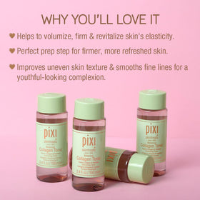 Pixi Botanical Collagen Tonic label close-up, highlighting alcohol-free formula.