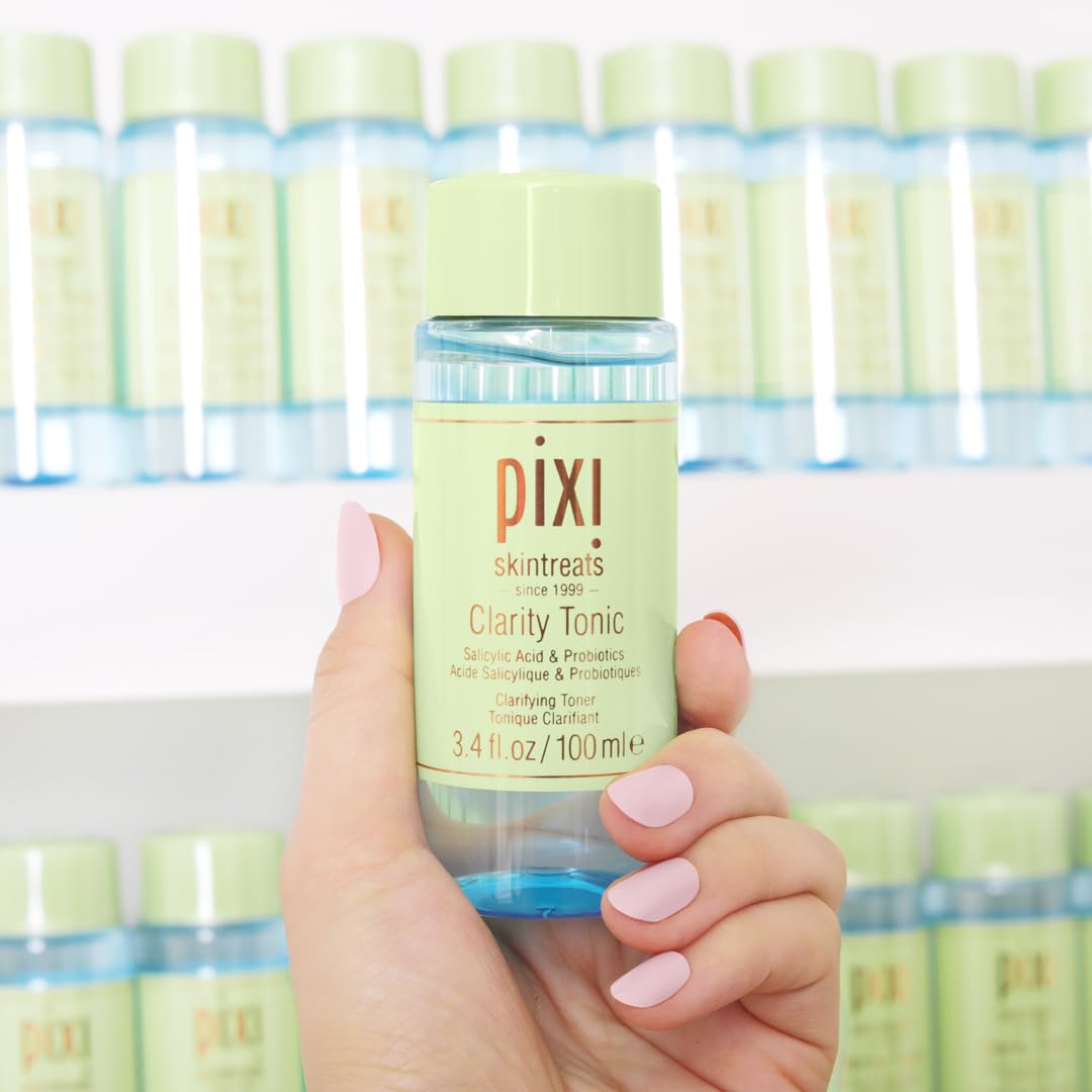 Pixi Clarity Tonic bottle labeled alcohol-free and paraben-free.