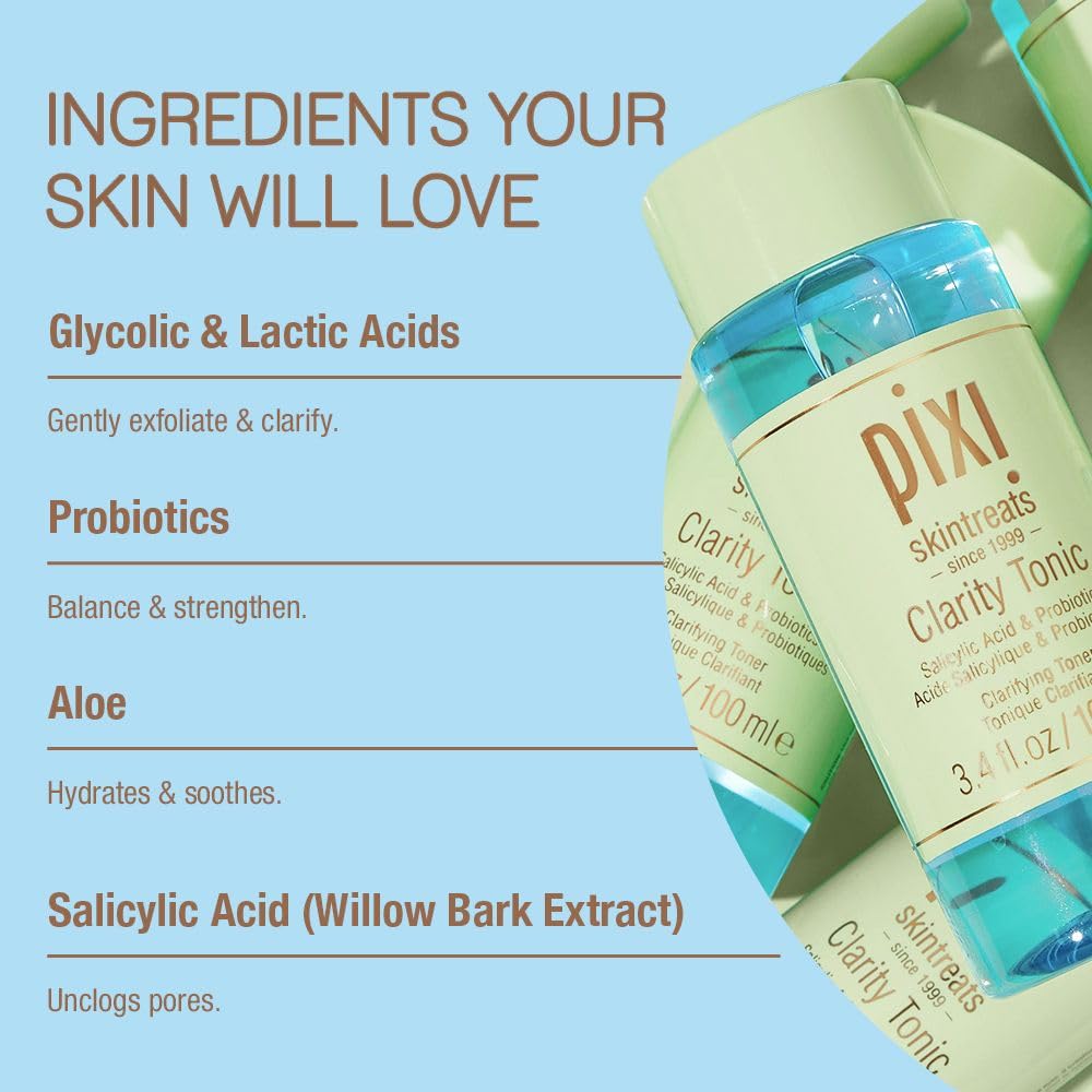 Pixi Clarity Tonic close-up highlighting probiotics balance.