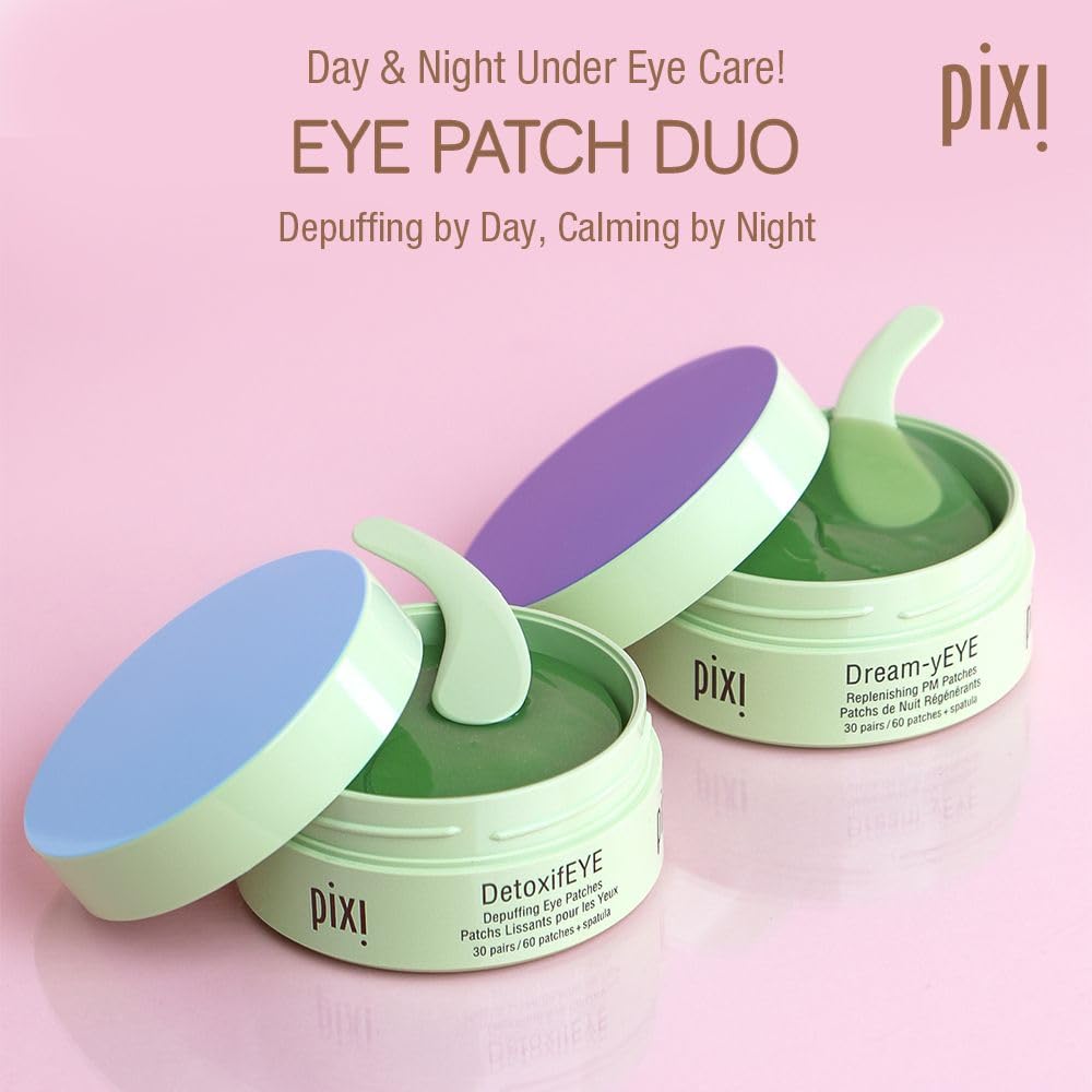 Pixi DetoxifEYE patches in daytime application close-up for de-puffing