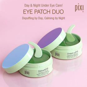 Pixi DetoxifEYE patches in daytime application close-up for de-puffing