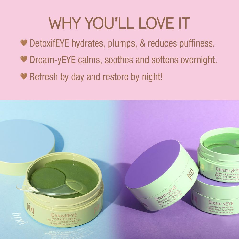 Pixi Dream-yEYE PM patches applied under-eye for overnight moisture