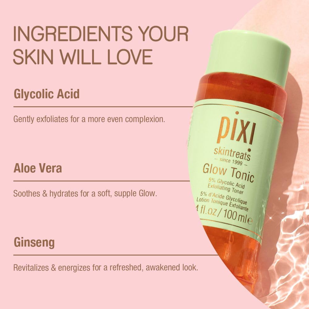Pixi Glow Tonic with ginseng energizing the skin.