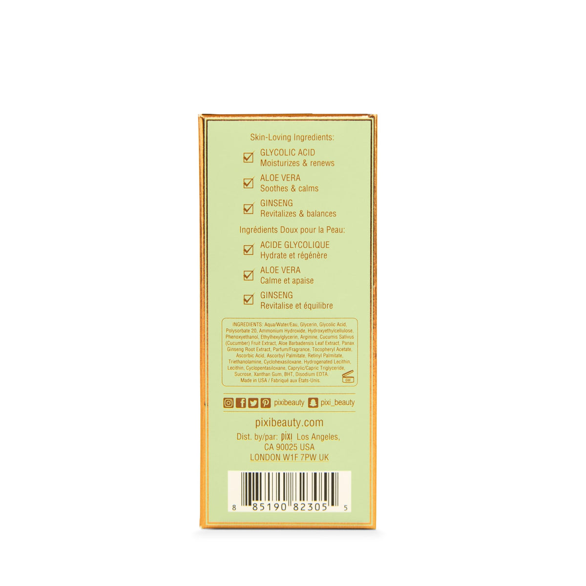 Pixi Glow Tonic Serum packaging highlights cruelty-free and paraben-free credentials