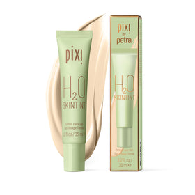 Pixi H2O SkinTint bottle close reveals dewy, lightweight tint with SPF 35.