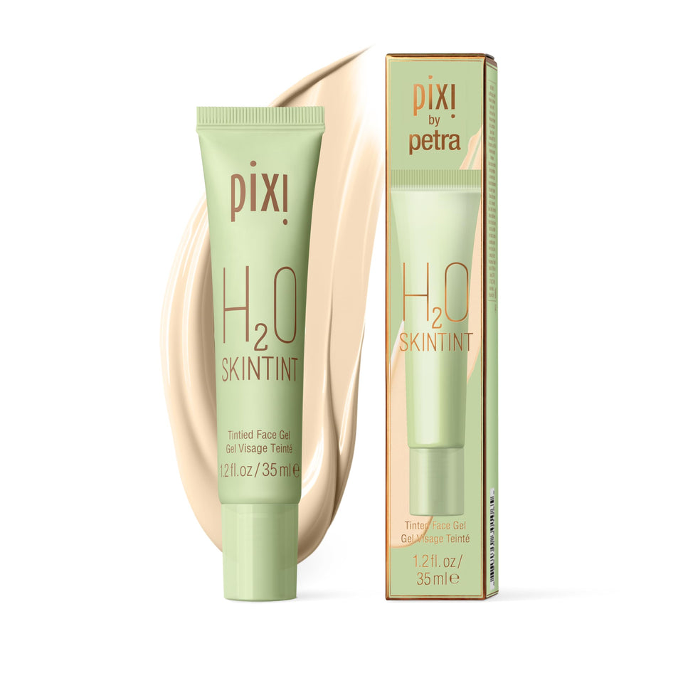 Pixi H2O SkinTint bottle close reveals dewy, lightweight tint with SPF 35.