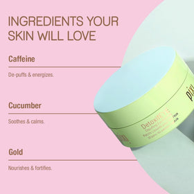 Pixi cucumber-gold-caffeine ingredients close-up highlighting actives
