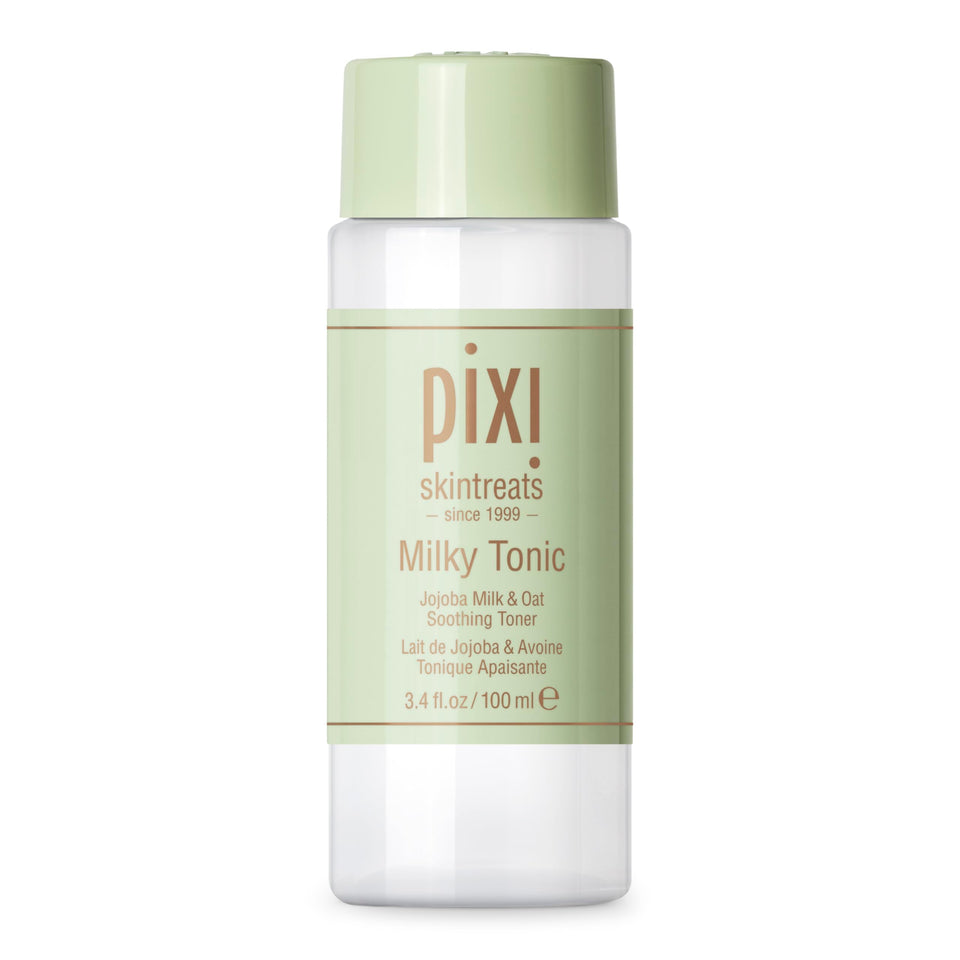 Pixi Milky Tonic bottle front view highlighting calming hydration for sensitive skin.