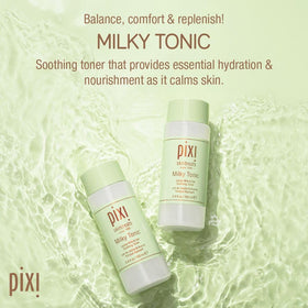 Pixi Milky Tonic bottle open with label visible showing alcohol-free soothing formula.