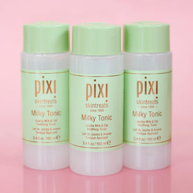 Pixi Milky Tonic jojoba milk imagery underscores skin-rehydrating nourishment.