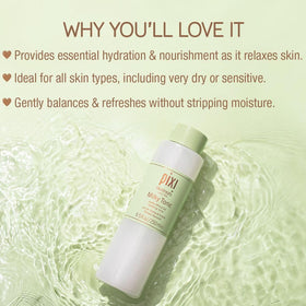 Pixi Milky Tonic bottle pour shot demonstrates easy post-cleanse application.
