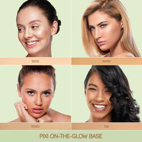 Pixi On-the-Glow Base honey shade swatch for medium-tan warmth