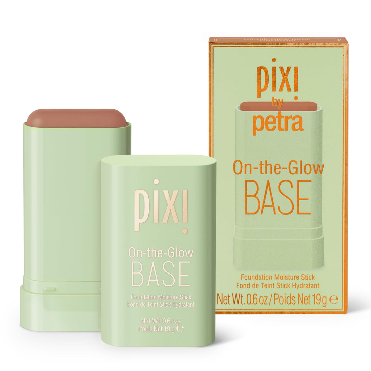 Pixi On-the-Glow Base mocha-swirl for balanced complexion.