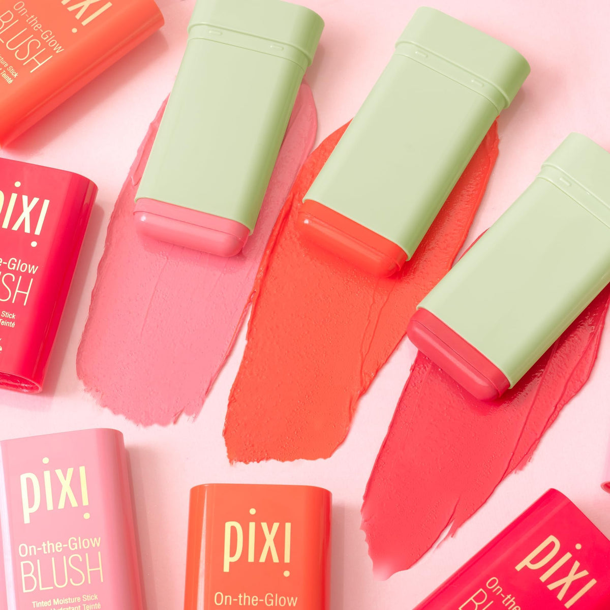Pixi On-the-Glow Blush Stick Juicy cheek swatch showing buildable color and glow.