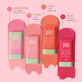 Pixi On-the-Glow Blush Stick Juicy lip swatch for coordinated color.