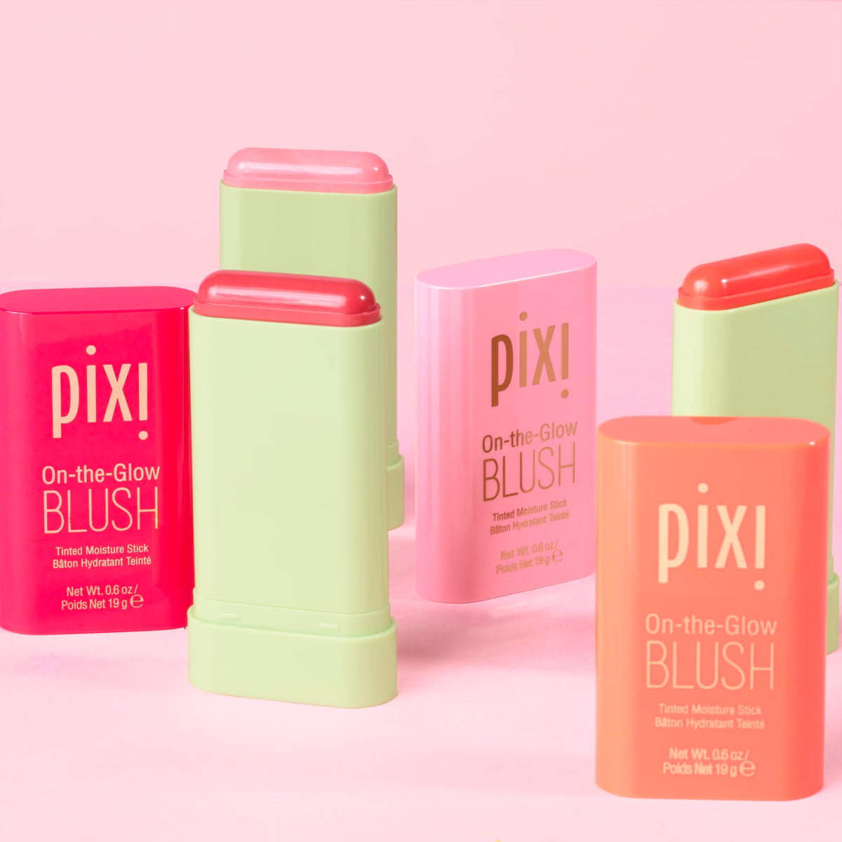 Pixi On-the-Glow Blush Stick Juicy packaging close-up highlighting portability.
