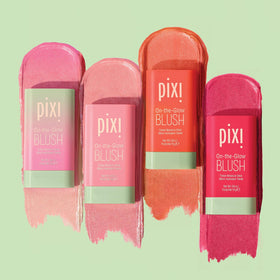 Pixi On-the-Glow Blush Stick Juicy swatch blended for seamless finish.
