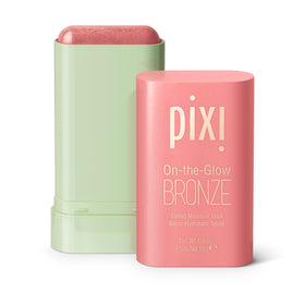 Pixi On-the-Glow Bronze closeup swatch on skin shows a natural sun-kissed glow.