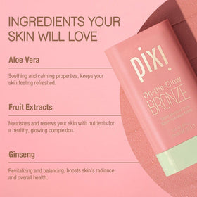 Pixi On-the-Glow Bronze packaging highlights the compact 19g size.