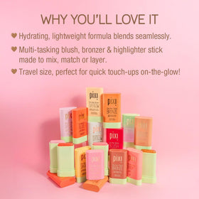 Pixi On-the-Glow Highlighter IcePearl swatch creates luminous highlight.