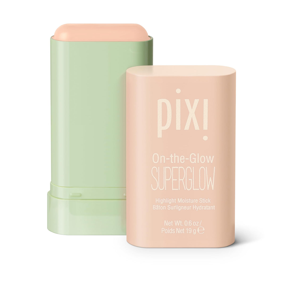 Pixi On-the-Glow NaturaLustre balm close-up shows hydrating glow for skin.