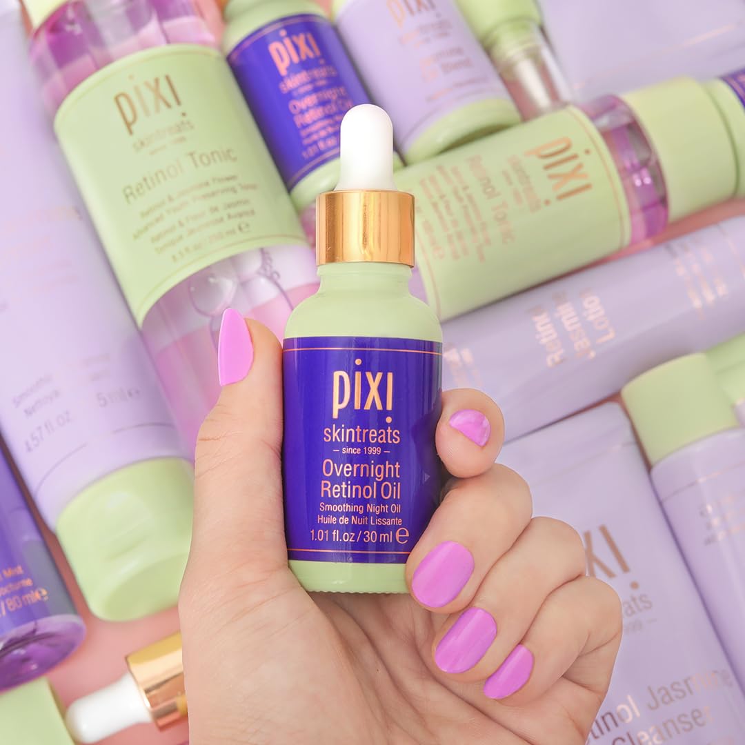 Ingredients showcase—retinol blending with peptides and ceramides in Pixi oil.