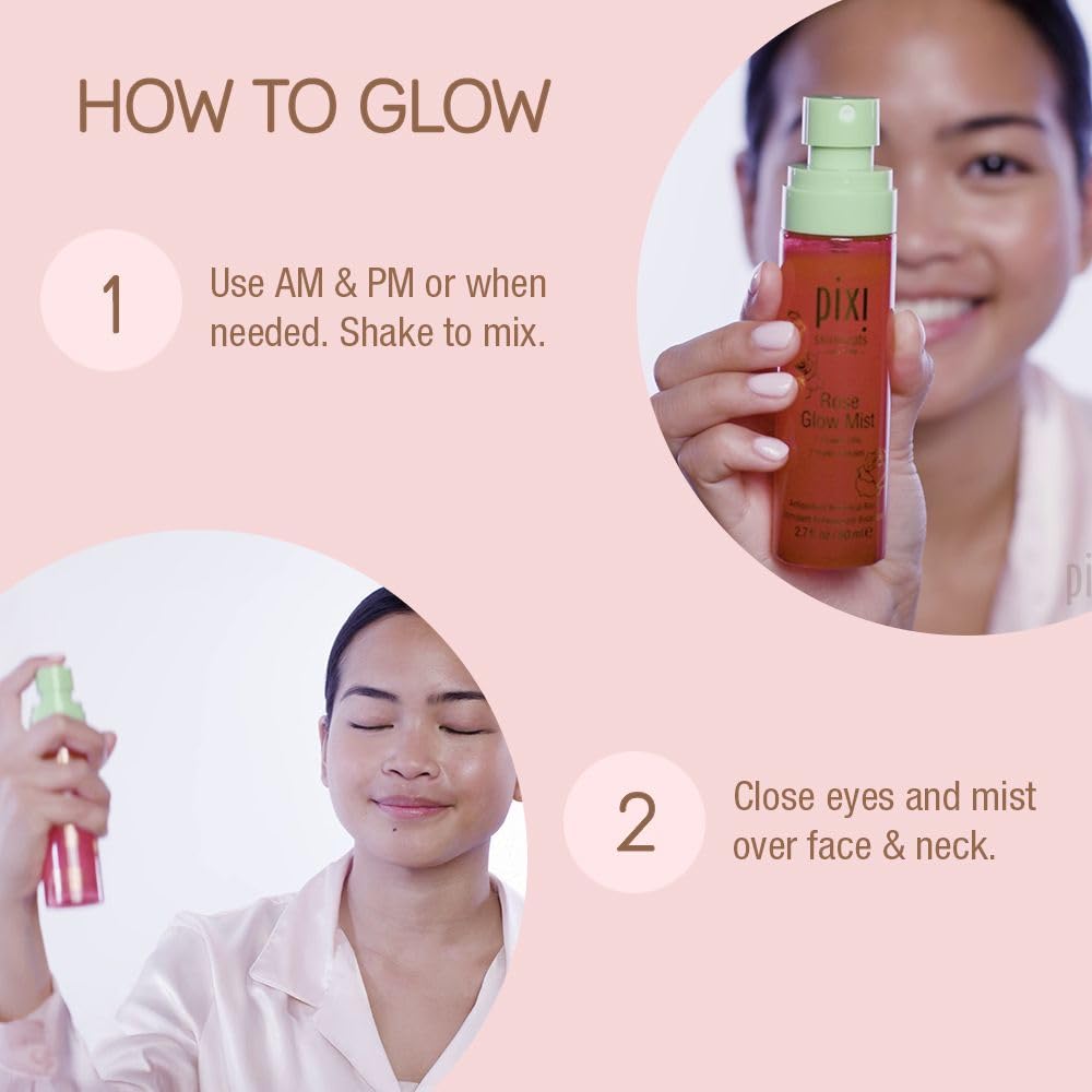Pixi Rose Glow Mist setting makeup for natural glow.