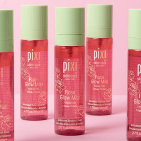 Pixi Rose Glow Mist packaging front highlights rose-themed skincare ritual.