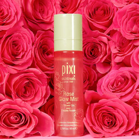 Pixi Rose Glow Mist pump-dispense action for quick refresh.