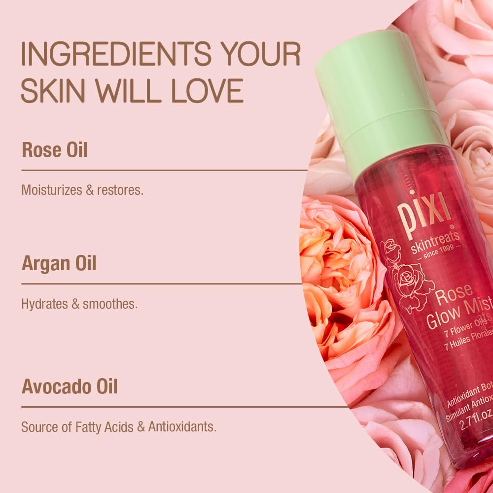 Pixi Rose Glow Mist on skin providing renewed moisture and glow.