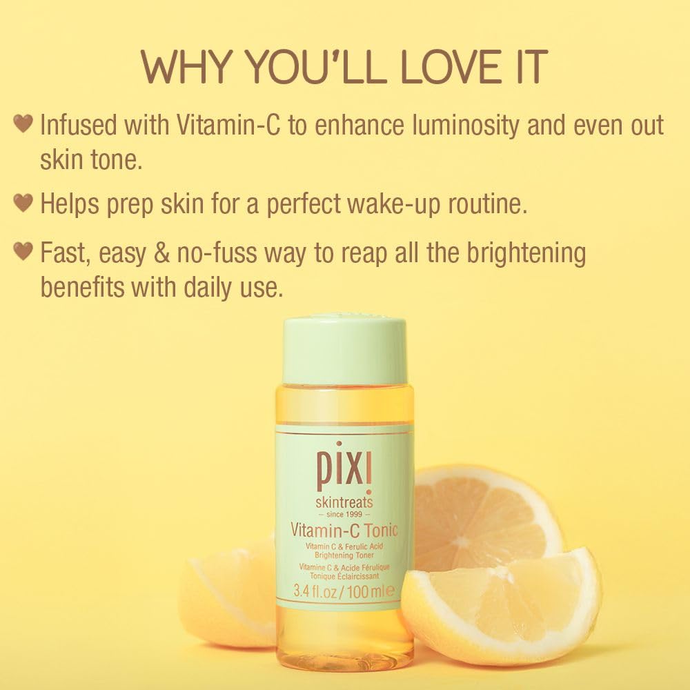 Pixi Vitamin-C Tonic on a cotton round for gentle skin prep.
