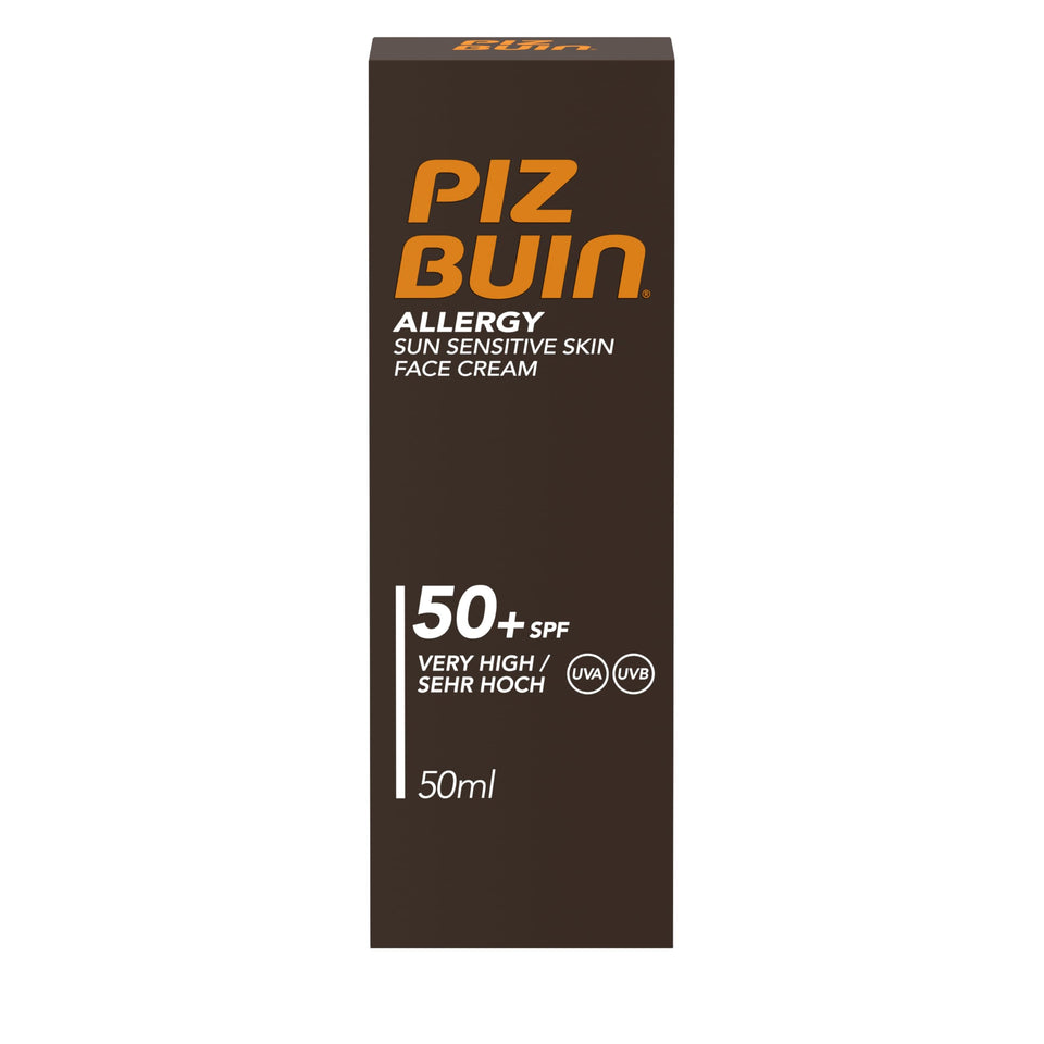 Piz Buin Allergy Face Cream SPF50+ bottle for sun-sensitive skin