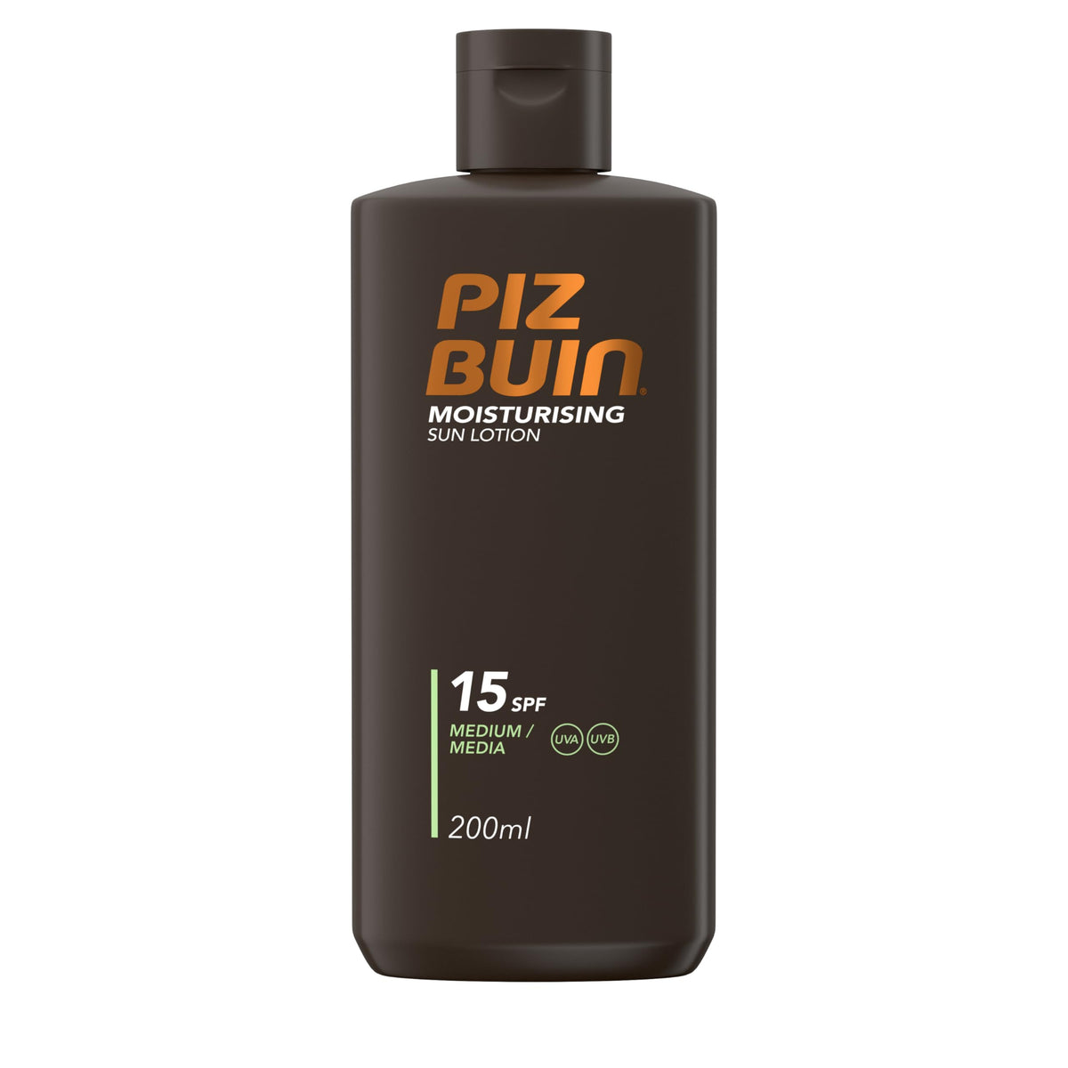 Piz Buin Moisturising Sun Lotion SPF 15 bottle on a sunny beach for everyday protection