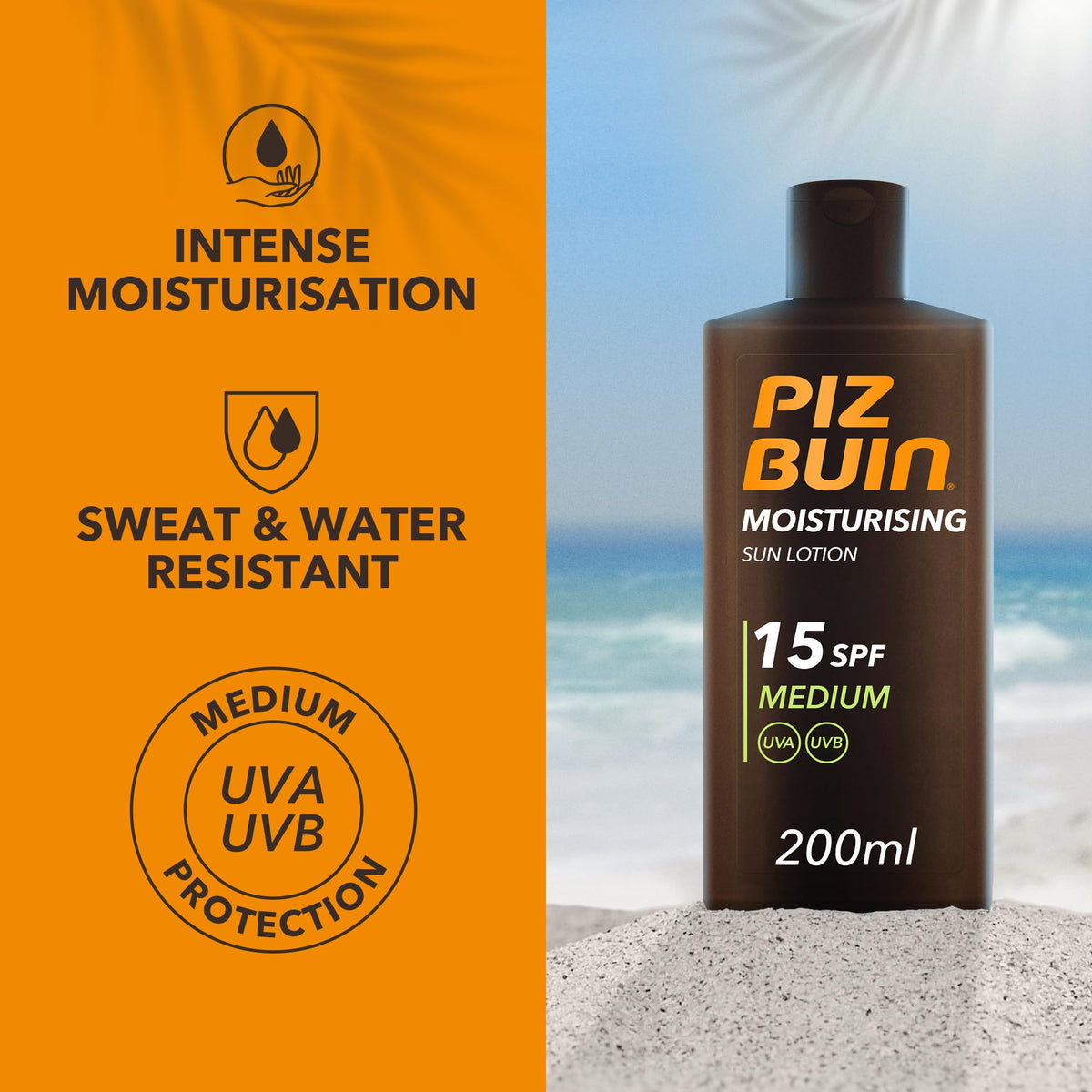 Close-up of Piz Buin lotion texture showing a lightweight, non-greasy swirl