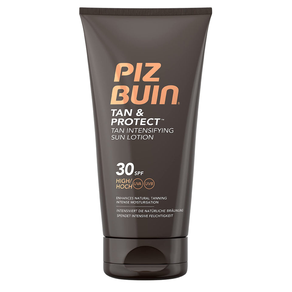 Piz Buin Tan And Protect bottle front view with SPF 30 and moisturising formula