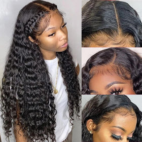 Pizazz glueless deep wave wig 24in with HD lace front for seamless wear.